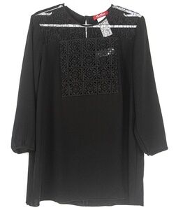 NWT MaxMara Studio Womens Blouse Size 10 Black Lace Insert Elegant Parisian Chic